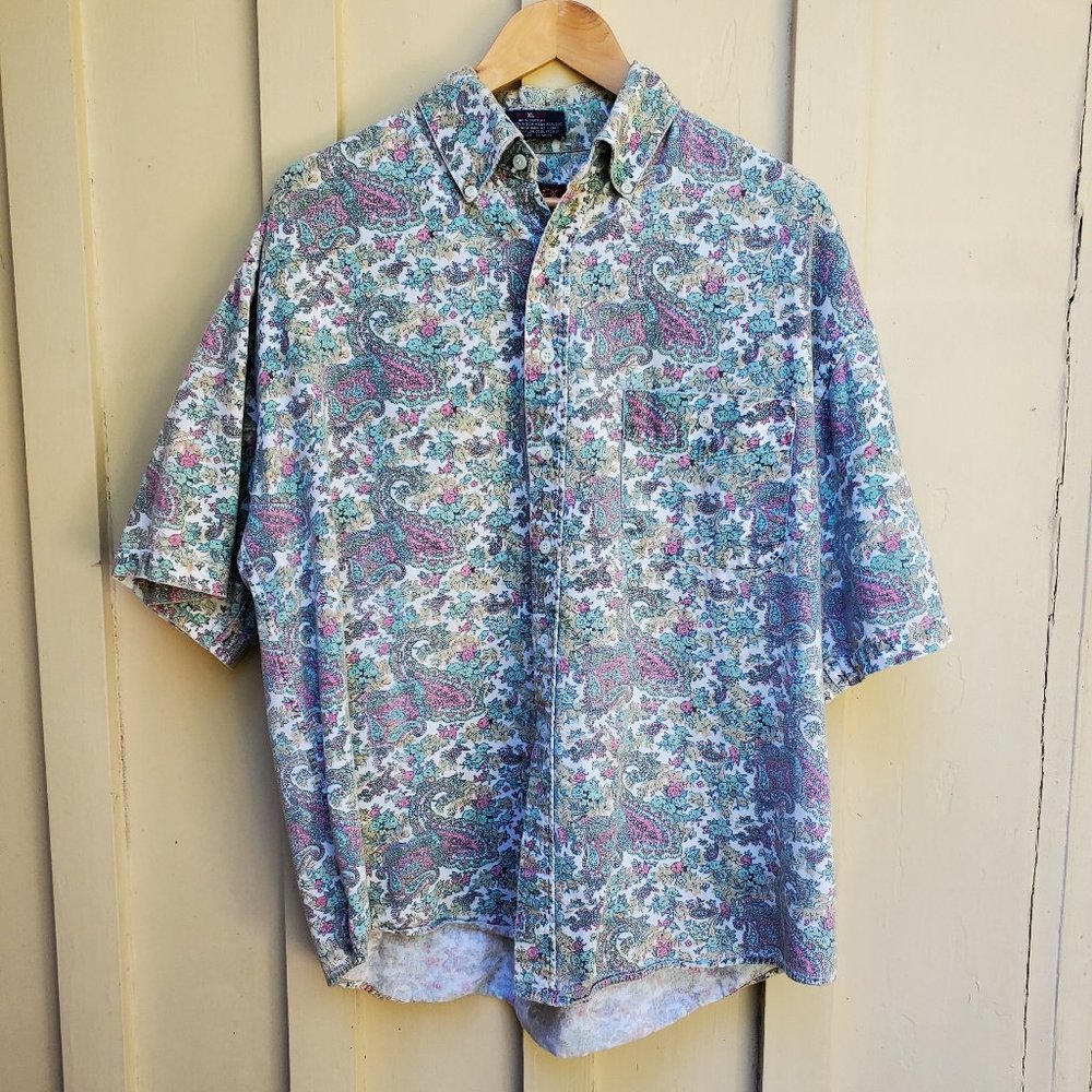Paisley pastel short sleeve button up shirt